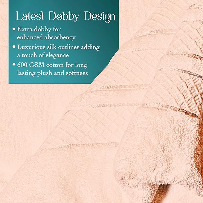 Premium Towel Set: Super absorbent, quick-drying, soft, plush. Features hanging loop, fade-resistant, eco & skin-friendly dyes. Luxury dobby design for bath or spa. (Blush Pink, Bath Towel Set of 4)