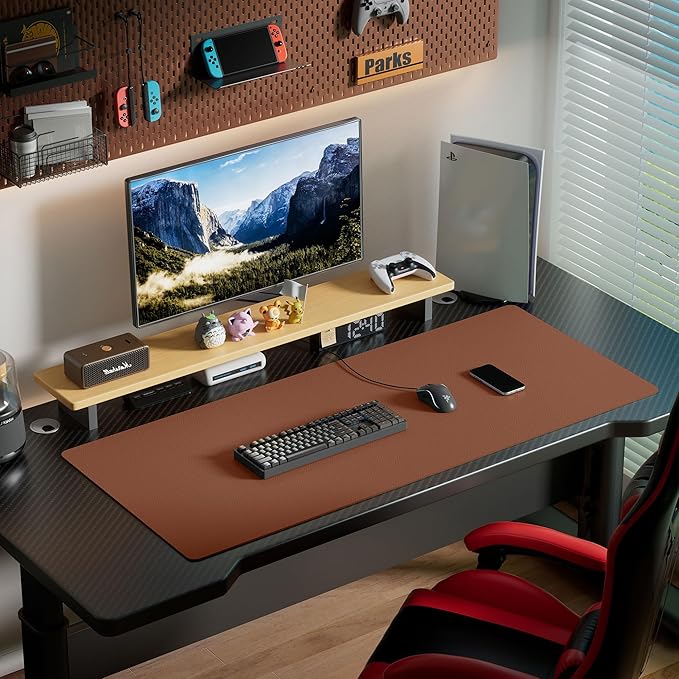 Aothia Leather Desk Pad Protector, Office Desk Mat, Large Mouse Pad, Laptop Desk Pad, Non-Slip PU Leather Desk Blotter, Waterproof Desk Writing Pad for Office and Home (Brown, 55" x 24")