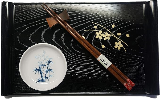 JapanBargain 4514x10, Bamboo Chopsticks Reusable Japanese Chinese Korean Wood Chop Sticks Hair Sticks 5 Pair Gift Boxed Set Dishwasher Safe, 9 inch, Red-Sakura, Set of 10.