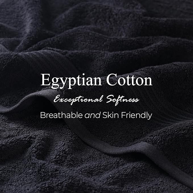 Superior Egyptian Cotton 6-Piece Towel Set, Bathroom Essentials, Towels For Bathroom, Apartment, Airbnb, Guest Bath, Face, Hand, Bath Towels, Washcloths, Absorbent, Fast Drying, Black