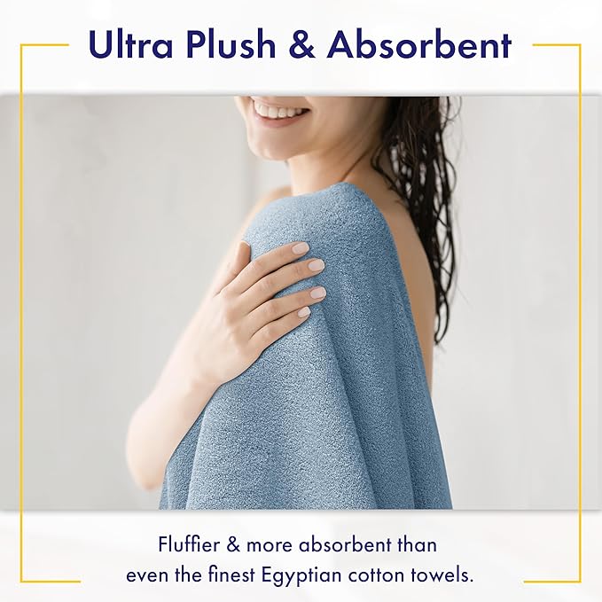 Ultra Soft & Plush Viscose from Bamboo Bath Towels - 700 GSM Luxury Bath Towels - 6 Piece Set - Super Absorbent & Quick Drying (Chambray)