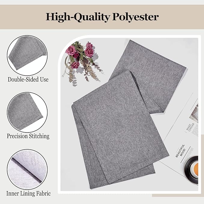 Mebakuk Linen Farmhouse Table Runner Large Burlap Style Soft and Waterproof Decorative Fabric Runner for Outdoor Wedding and Dinner (14 x 144 Inch, Dark Grey)