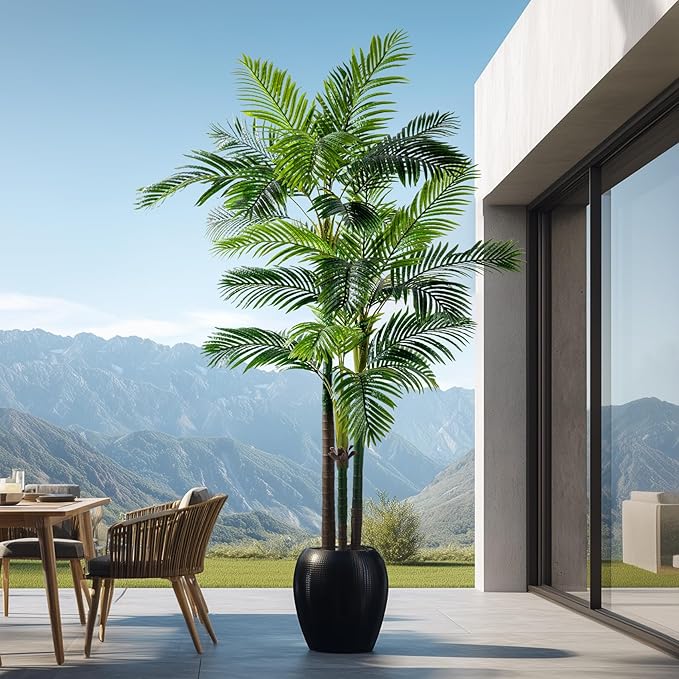 8.2FT Artificial Phoenix Palm Tree with Coconut Fruit Outdoor Indoor Decor Large Faux Coconut Silk Palm Tree Tropical Fake Tree Large Faux Sago Palm Plant for Home Yard Outside Patio Poolside