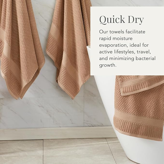 NY Loft 100% Cotton 4 Pack Bath Towel Set| Super Soft & Absorbent Quick-Dry Bath Towels 30" x 52" |Textured and Durable Cotton | Trinity Collection (4 Pack, Light Taupe)