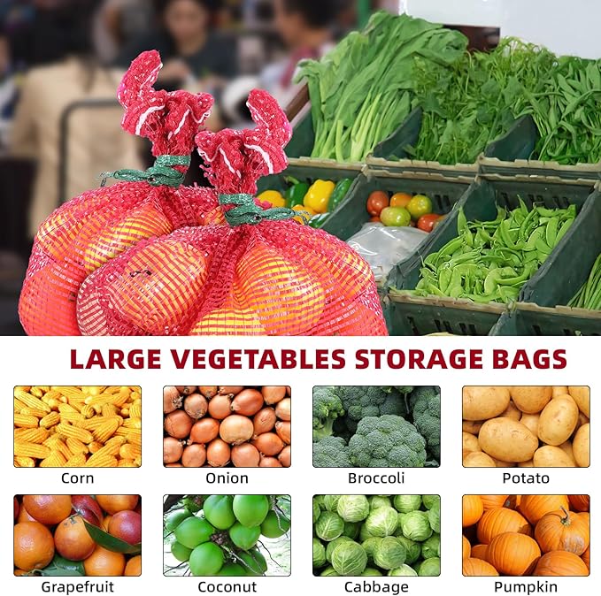 50Pcs Extra Large Mesh Storage Produce Bags, 60 lbs Onion Bags 21” x 32” Reusable Net Bags Washable Breathable Vegetable Storage Net Bags with Drawstring for Onions Potatoes Citrus Carrot