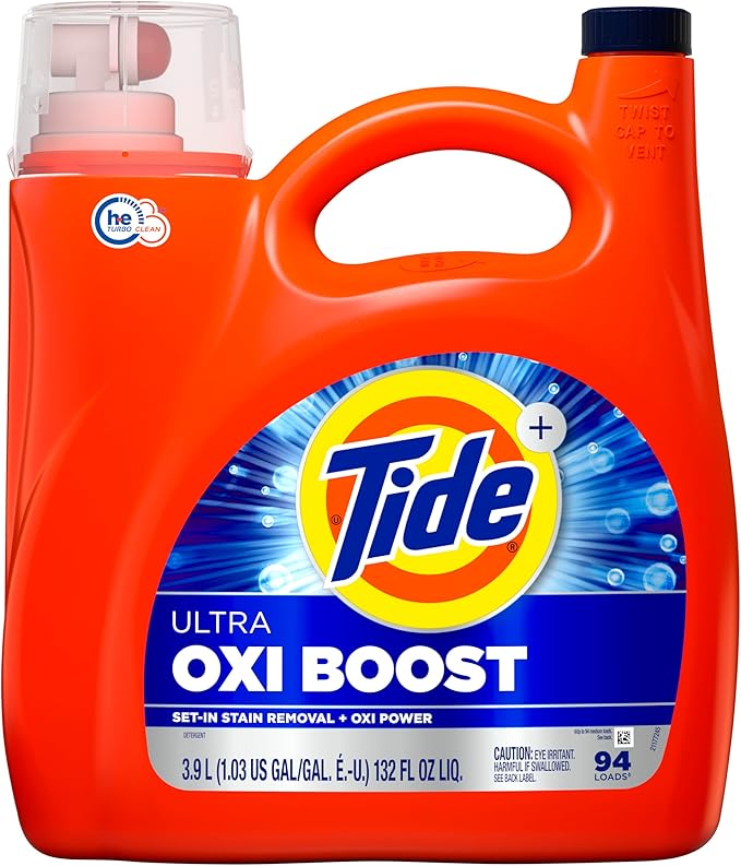 Tide Ultra Oxi Boost Liquid Laundry Detergent, 132 fl oz, 94 Loads, Advanced Stain Remover, Laundry Detergent Liquid with Extra Oxi Power