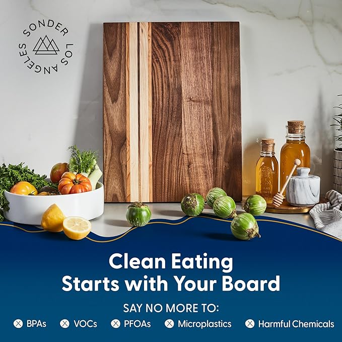 Sonder Los Angeles, Large Walnut/Cherry/Maple Wood Cutting Board for Kitchen, Charcuterie Wooden Board, Sorting Compartment, Reversible 17x13x1.1 in (Gift Box Included)