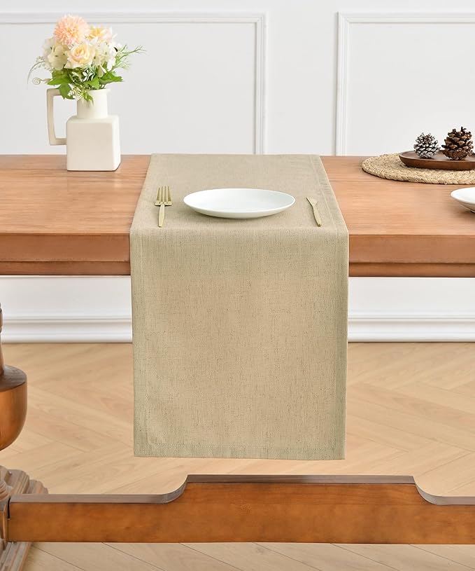 Wracra Linen Style Table Runner, Rustic Farmhouse Vintage Natural Table Runners 108 Inches Long, Handcrafted Table Runner for Fall, Winter - Everyday Use and Machine Washable