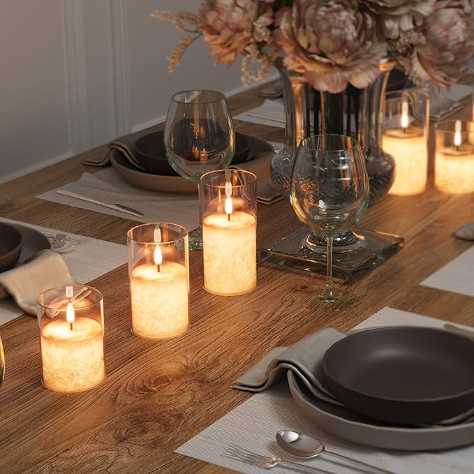 Ice Crystal Real Wax Glass Flameless Candles with Remote & Timer, Battery Operated Candles with Warm Flickering Flame, Realistic LED Candle for Wedding Home Decor [D3×H4/5"/6"] Clear, 3Pack