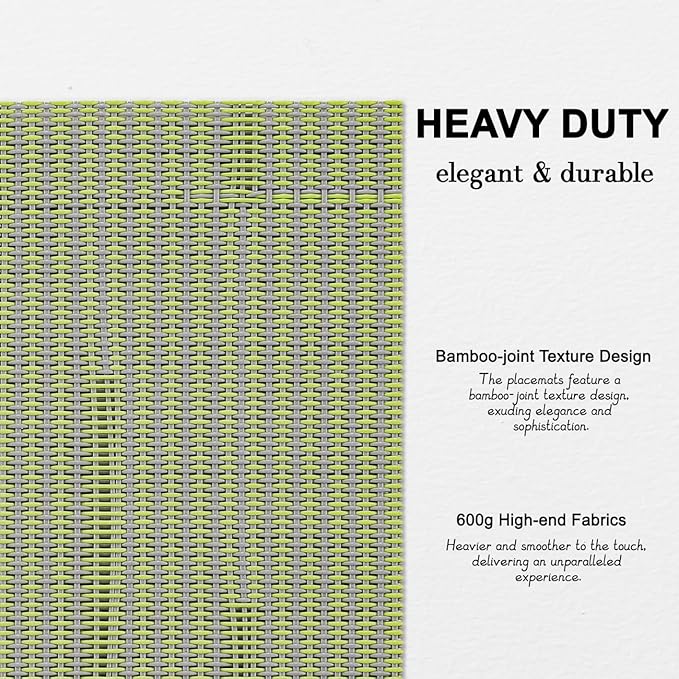 Placemats Set of 8, Vinyl Woven Place Mats Indoor Set of 8 Washable Wipeable PVC Table Mats Heat-Resistant Non Slip Placemat for Kitchen Dining Outdoor Table (Gray Grass Green, Set of 8)