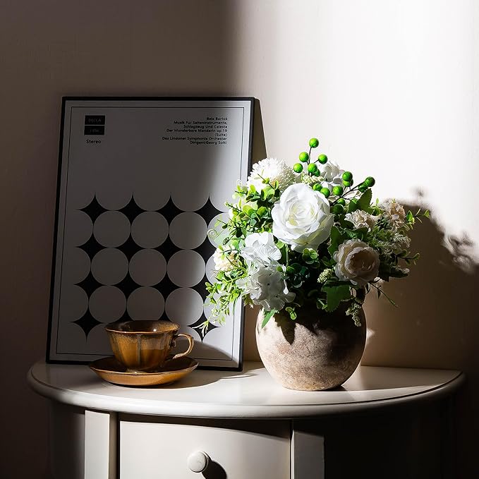 6 Inch Ceramic Small Flower Vase - Christmas Short Terracotta Vases - Vintage Porcelain Ball Vase for Home Decor - Decorative Farmhouse Vase with hadle for Home Decor Living Room Shelf Table, Lyeec