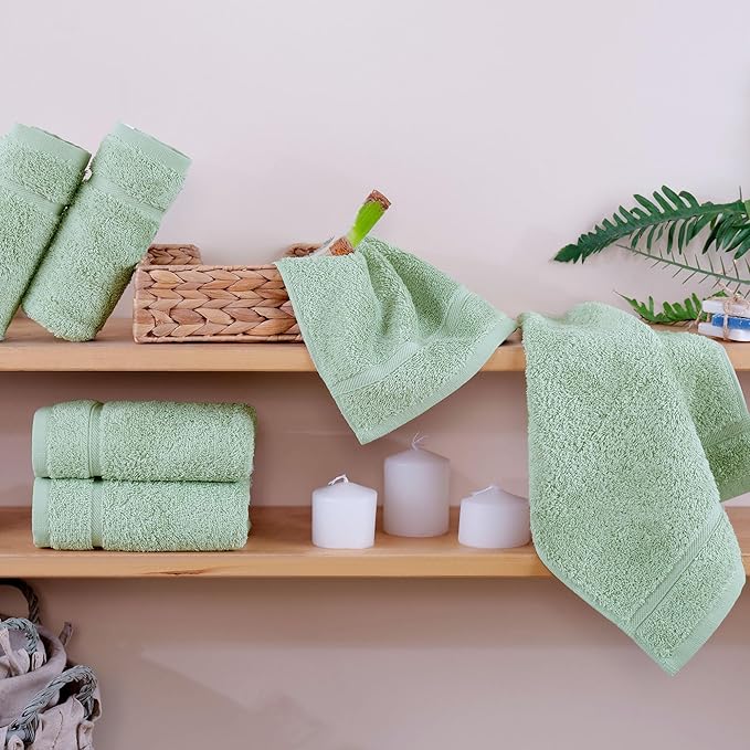 Hammam Linen Washcloth Set Premium Original Turkish Cotton, Hotel Quality for Maximum Softness & Absorbency for Face, Hand, Kitchen & Cleaning (Green, Washcloth Set, 13 in X 13 in)