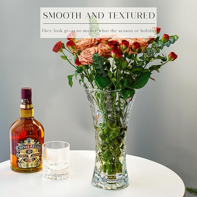 kanpura 11.2'' Clear Tall Crystal Vase Glass Vases for Flower Thickened Flower Vase for Christmas Party Centerpieces(1 Piece)