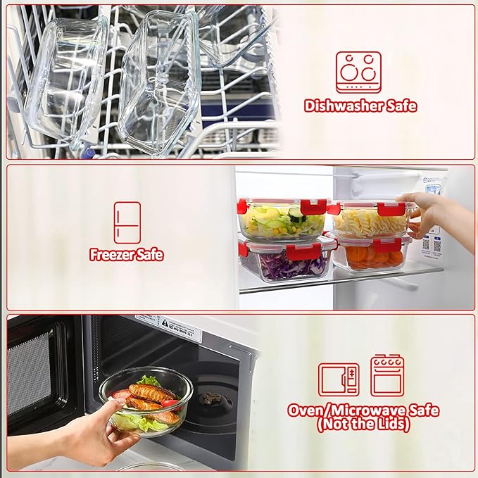 M MCIRCO 30 Pieces Glass Food Storage Containers with Upgraded Snap Locking Lids,Glass Meal Prep Containers Set - Airtight Lunch Containers, Microwave, Oven, Freezer and Dishwasher Friendly, Red