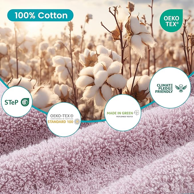 SEMAXE 12-Piece Family Bathroom Towel Set - 100% Cotton, 4 Bath Towels, 4 Hand Towels, 4 Washcloths, Ultra-Soft and Super Absorbent, Lighter Weight