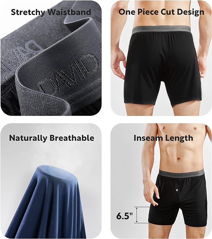 DAVID ARCHY Mens Underwear Bamboo Rayon Boxers for Men Breathable and Cool Men's Boxer Shorts with Button Fly 3 or 5 Pack
