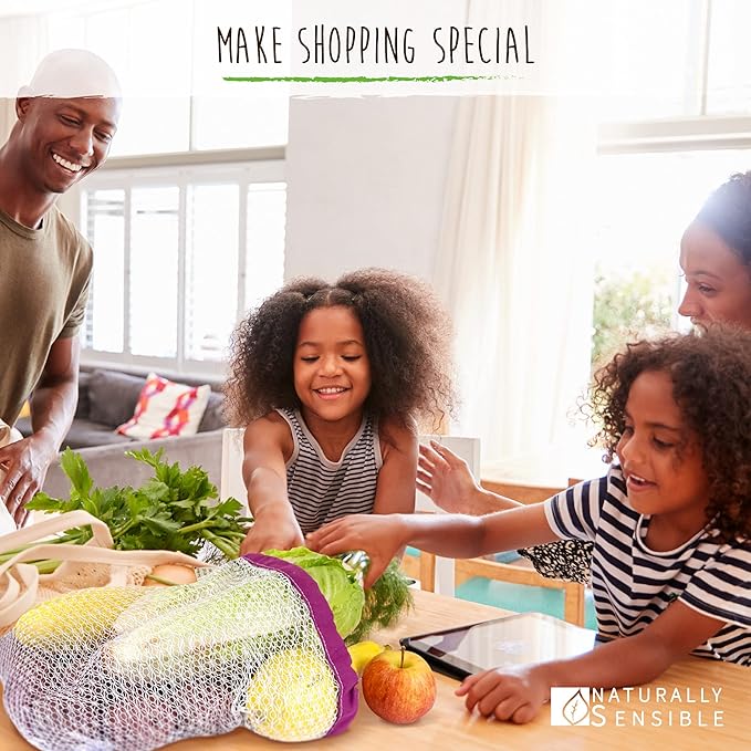 The Original Eco Friendly See Through Washable and Reusable Produce Bags - Soft Premium Lightweight Nylon Mesh Large - 12x14in - Set of 10 (Red, Yellow, Green, Blue, Purple)