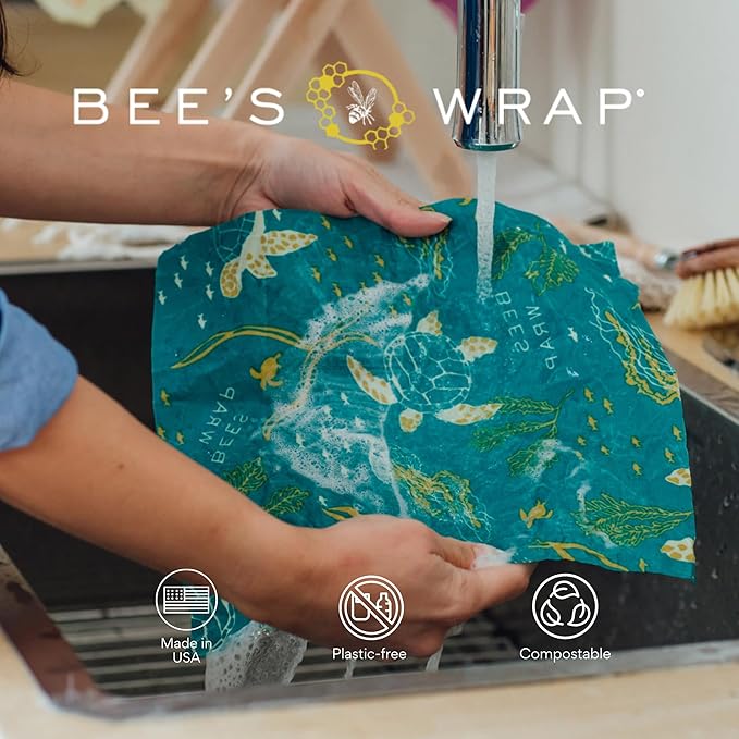 Bee's Wrap Beeswax Wraps for Food - Bread Wrap - Made in USA Reusable Bread Storage Bags - Organic & Eco-Friendly Alternative to Aluminum Foil, Sourdough Bags & Plastic Wrap, Ocean