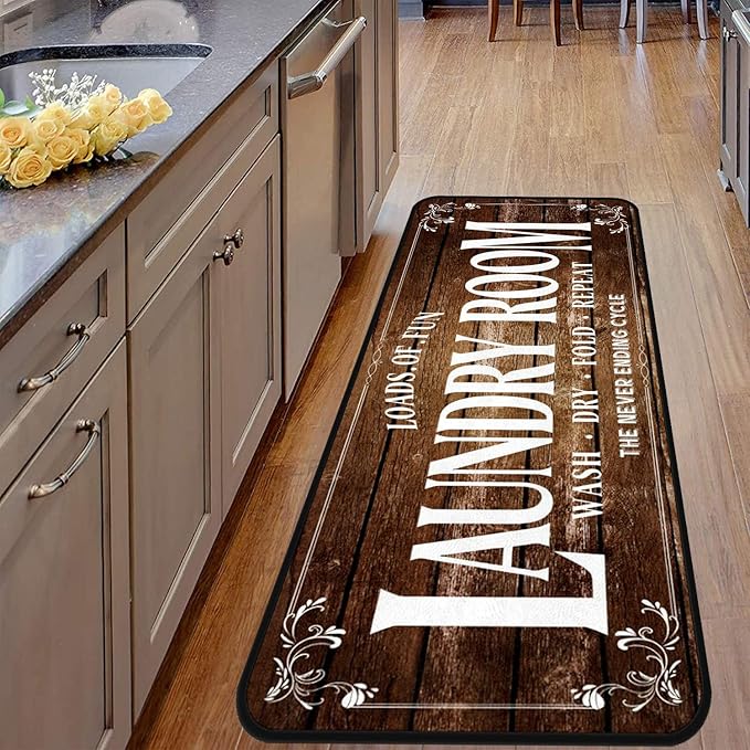 Laundry Room Long Mat Area Rug Non-Slip Floor Mat Waterproof Farmhouse Carpet for Kitchen 40" x 20" (Brown)