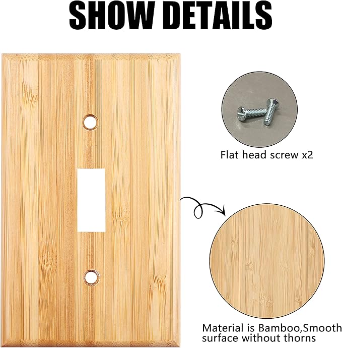 Raw Wood Single Toggle Decor 4.5" X 2.76" Light Switch Plate Cover Wall Plate Bamboo Quality Outlet Covers For Bedroom Kitchen Home Decorative