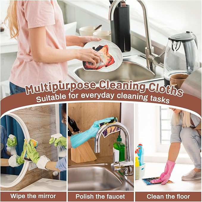 Lucomb 10 Pack Swedish Dishcloth Cellulose Sponge Cloths Bulk, Reusable Absorbent Kitchen Towels Dish Cloths Set Quick Drying Washable for Dishes Counters