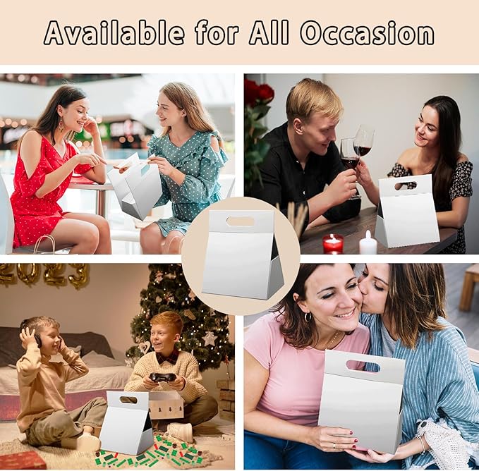 9X6X4.3inch Portable Premium Folding Gift Box with Handles - Reusable Elegant Storage Solution for Birthdays, Weddings, Corporate Events , Eco Friendly Compact Design (White)