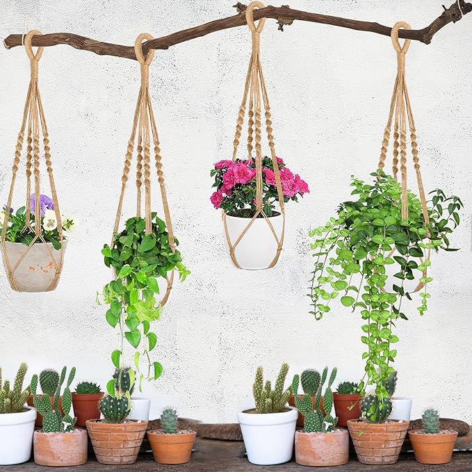 Augshy 27 Inch Macrame Plant Hanger, 2 Packs Plant Hangers with Hooks, Hanging Planter for Indoor Plants Decorative Macrame Pot Hanger for Home Decor
