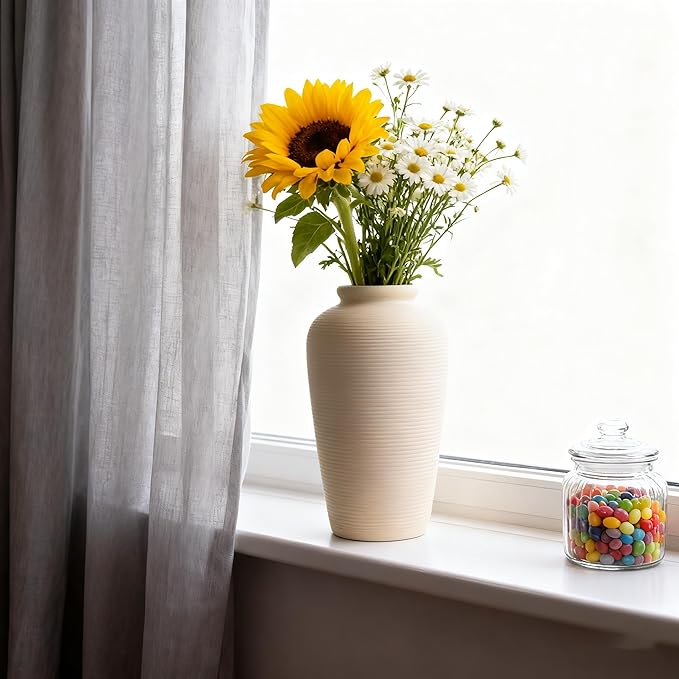 Plain Beige Ceramic Vase for DIY Painting - Customizable Handmade Pottery, Blank Canvas for Flower Arrangements, Home Decor, Wedding & Office Decoration (6.18L x 6.18W x 11H)