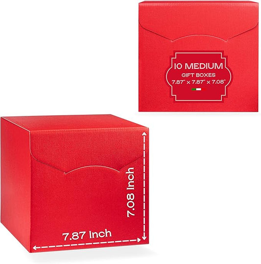 Pack of 10 Gift Boxes With Lids (7.87 x 7.87 x 7.08 inch) - Ideal for Graduation Presents - Red Linen