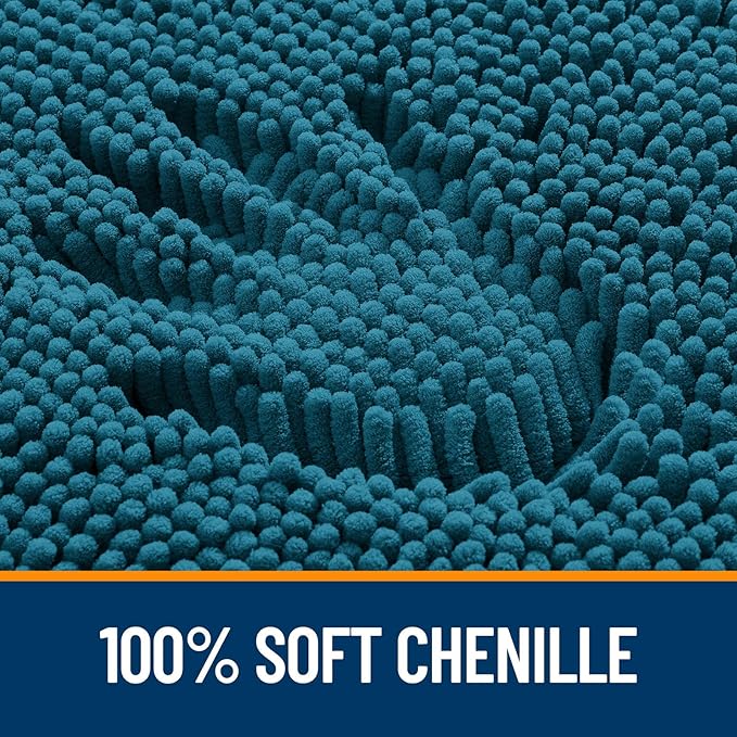 OLANLY Bathroom Rugs 47x17, Extra Soft Absorbent Chenille Bath Rugs, Rubber Backing Quick Dry, Machine Washable Bath Mats for Bathroom Floor, Tub and Shower, Home Decor Accessories, Peacock Blue