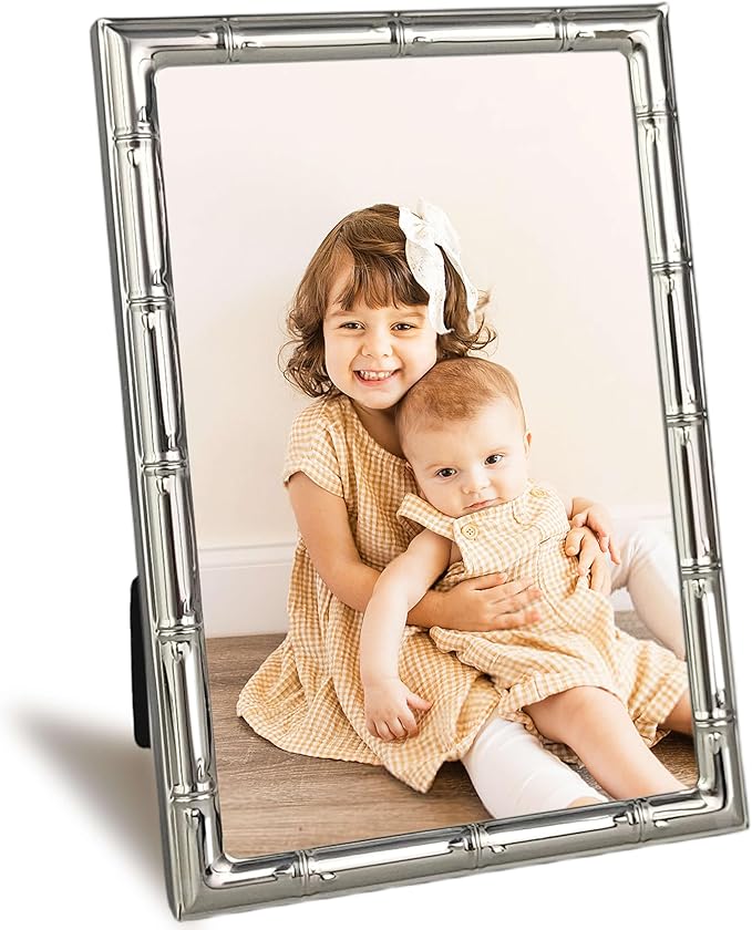 4x6 Picture Frame with Elegant Metal Bamboo Design, 4 x 6 Photo Frames with HD Real Glass, Versatile Display for Tabletop or Wall Mounting, Great for Home Decor and Gift Giving