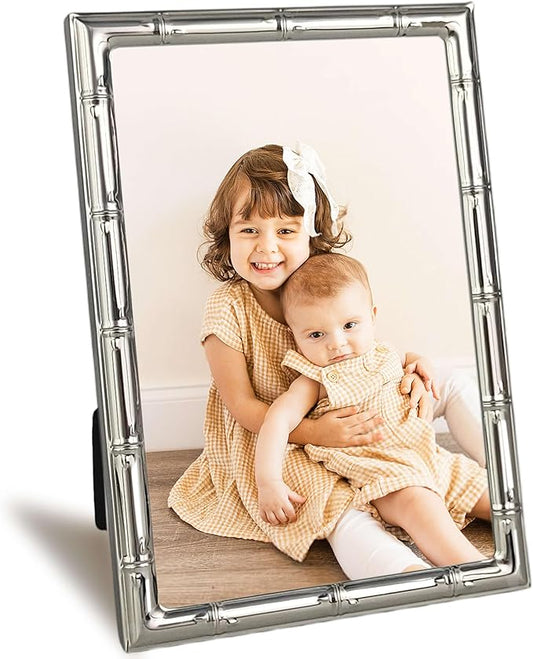 4x6 Picture Frame with Elegant Metal Bamboo Design, 4 x 6 Photo Frames with HD Real Glass, Versatile Display for Tabletop or Wall Mounting, Great for Home Decor and Gift Giving