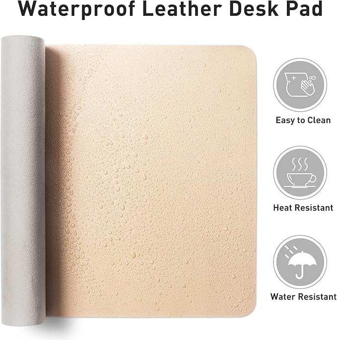 Aothia Large PU Leather Desk Pad Protector – Non-Slip Mouse Pad & Writing Mat for Office/Home, Waterproof, Easy to Clean (36" x 17", Soft Peach)
