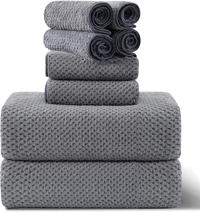 8-Piece Gray Bath Towel Set, 2 Extra Large Bath Towel Sheets, 2 Hand Towels and 4 Washcloths - Highly Absorbent Quick Dry Microfiber,Ultra Soft Towel Set for Bathroom, Waffle Weave Design, Pack of 8