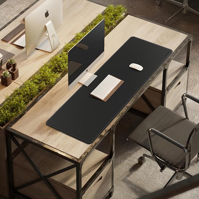 CENNBIE Leather Desk Mat - 43.6" x 16" Extra Large Desk Pad Protector for Office, Computer Desk, Oversized Mouse Pad, Black