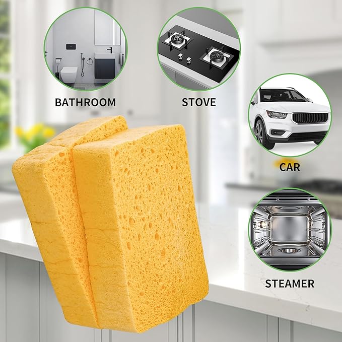 4 Pack Compostable Pop-Up Sponges - Expanding, Non-Scratch, Plant-Based Dish Cellulose Sponges Car Wash Sponge