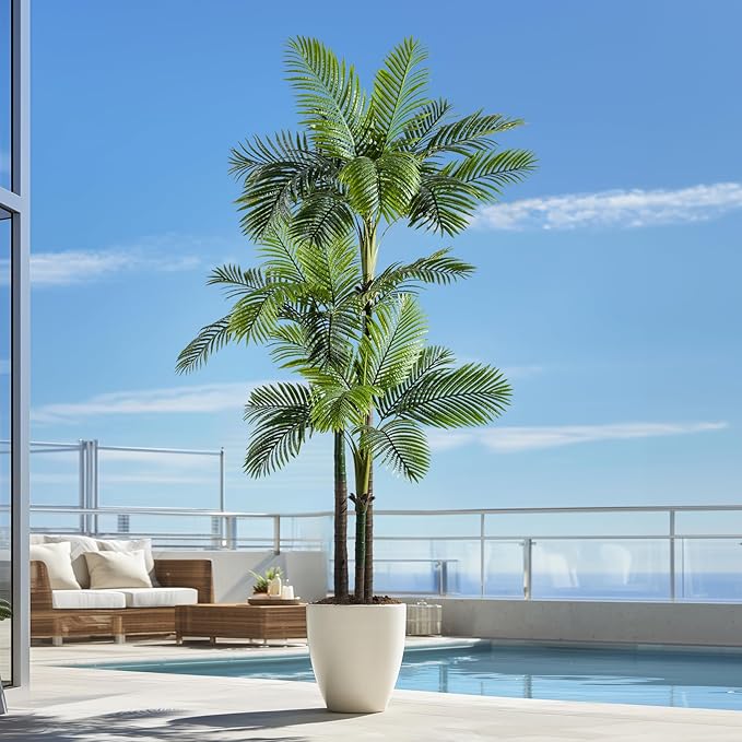 9.1FT Artificial Phoenix Palm Tree with Coconut Fruit Outdoor Indoor Decor Large Faux Coconut Silk Palm Tree Tropical Fake Tree Large Faux Sago Palm Plant for Home Yard Outside Patio Poolside