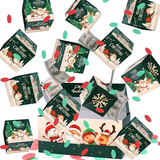 BABORUI Christmas Surprise Gift Box with Confetti, Seeroze Money Box for Cash Gift (Green Snowman)