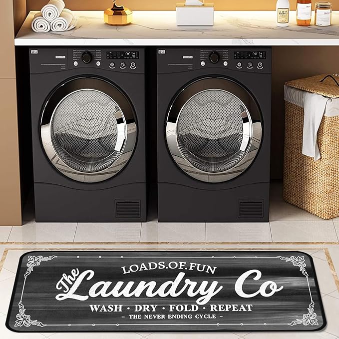 Laundry Room Long Mat Area Rug Non-Slip Floor Mat Waterproof Farmhouse Carpet for Kitchen 72" x 24" (Black/Grey)