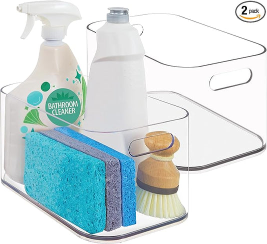 STORi Bliss 10" x 6" Open Clear Pantry Organizer Bin, Set of 2, Plastic Containers with Handle for Kitchen, Fridge, Cabinet, Closet, Bathrom, Undersink Storage Made in USA