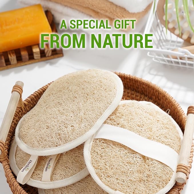 Vietnamese Natural Loofah Exfoliating Body Scrubber Pads, 100% Plant-Based Shower Luffa Sponge, Bath Loofah for Women Men (Pack of 3)