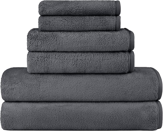 Orighty 6-Piece Towel Set - Soft & Lightweight - 2 Bath Towels, 2 Hand Towels, and 2 Wash Cloths - Absorbent & Quick Drying Microfiber Towel for Multipurpose, Bathroom, Gym, Sport, Yoga, Travel-Grey
