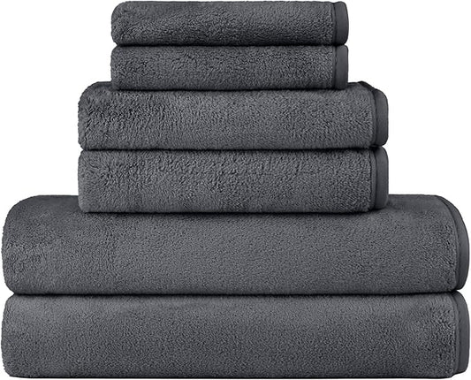 Orighty 6-Piece Towel Set - Soft & Lightweight - 2 Bath Towels, 2 Hand Towels, and 2 Wash Cloths - Absorbent & Quick Drying Microfiber Towel for Multipurpose, Bathroom, Gym, Sport, Yoga, Travel-Grey