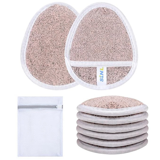 SINLAND Reusable Makeup Remover Pads For Face,Eye,Lips Microfiber Gentle Facial Cleansing Cloths for All Skin Types Friendly for Makeup Remover With Laundry Bag 5.1inchx3.93inch Pack of 6