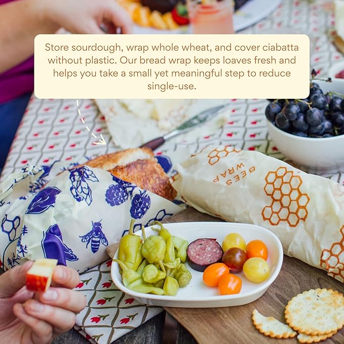 Bee's Wrap Beeswax Wraps for Food - Bread Wrap - Made in USA Reusable Bread Storage Bags - Organic & Eco-Friendly Alternative to Aluminum Foil, Sourdough Bags & Plastic Wrap, Bees + Bears