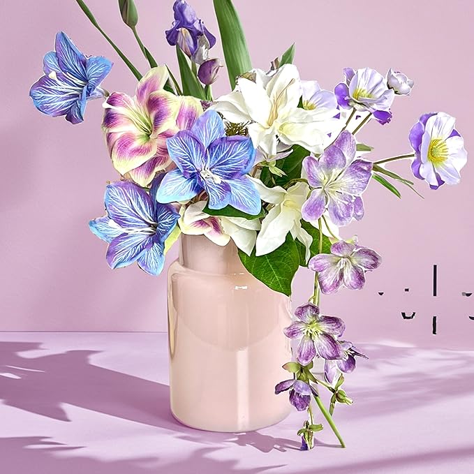 BLOFLO Pink Glass Vase, 9 Inch Large Glass Vase for Flowers, Modern Thick Glass Flower Vases for Centerpieces, Decorative Glass Cylinder Hydroponic Vase for Wedding, Home, Office (Pink, 9Inch)