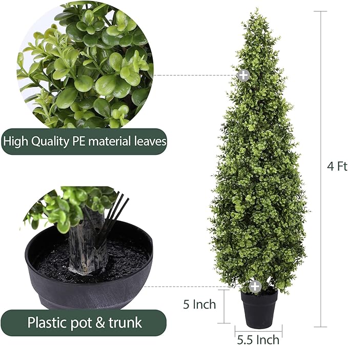 4FT Artificial Boxwood Topiary Tree Fake Topiary Potted Plants for Home Office Garden Indoor Outdoor Decoration 48INCH(2PACK)