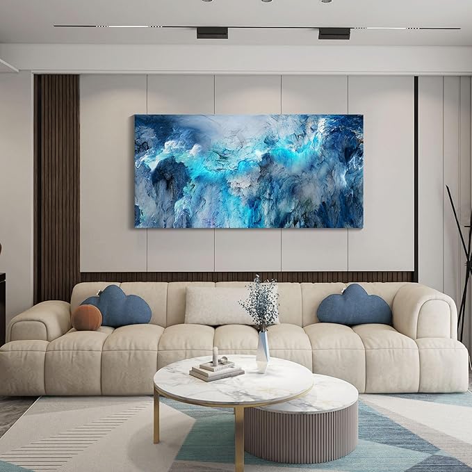 Mofutinpo Blue Wall Art Large Canvas Art | Modern Contemporary Wall Decor for Living Room, Bedroom, and Office | Serene Blue Abstract Masterpiece | Ready-to-Hang Home Decorations Artwork for Walls 24 ×48in