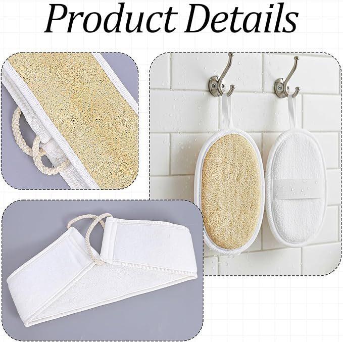 Natural Loofah Back Scrubber for Shower Back Exfoliator Luffa Exfoliating Bath Strap loofah Backs Scrubbers Baths Sponge Bath Shower Scrubber for Men and Women Deeply Clean Invigorate Your Skin