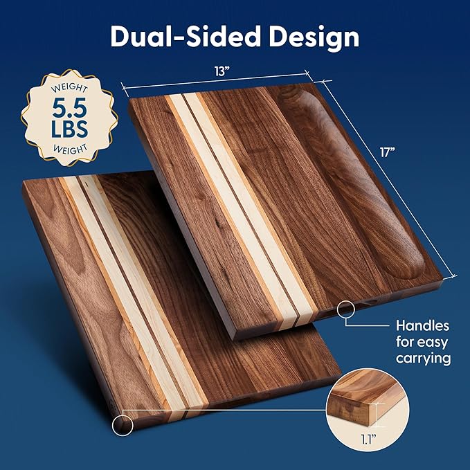 Sonder Los Angeles, Large Walnut/Cherry/Maple Wood Cutting Board for Kitchen, Charcuterie Wooden Board, Sorting Compartment, Reversible 17x13x1.1 in (Gift Box Included)
